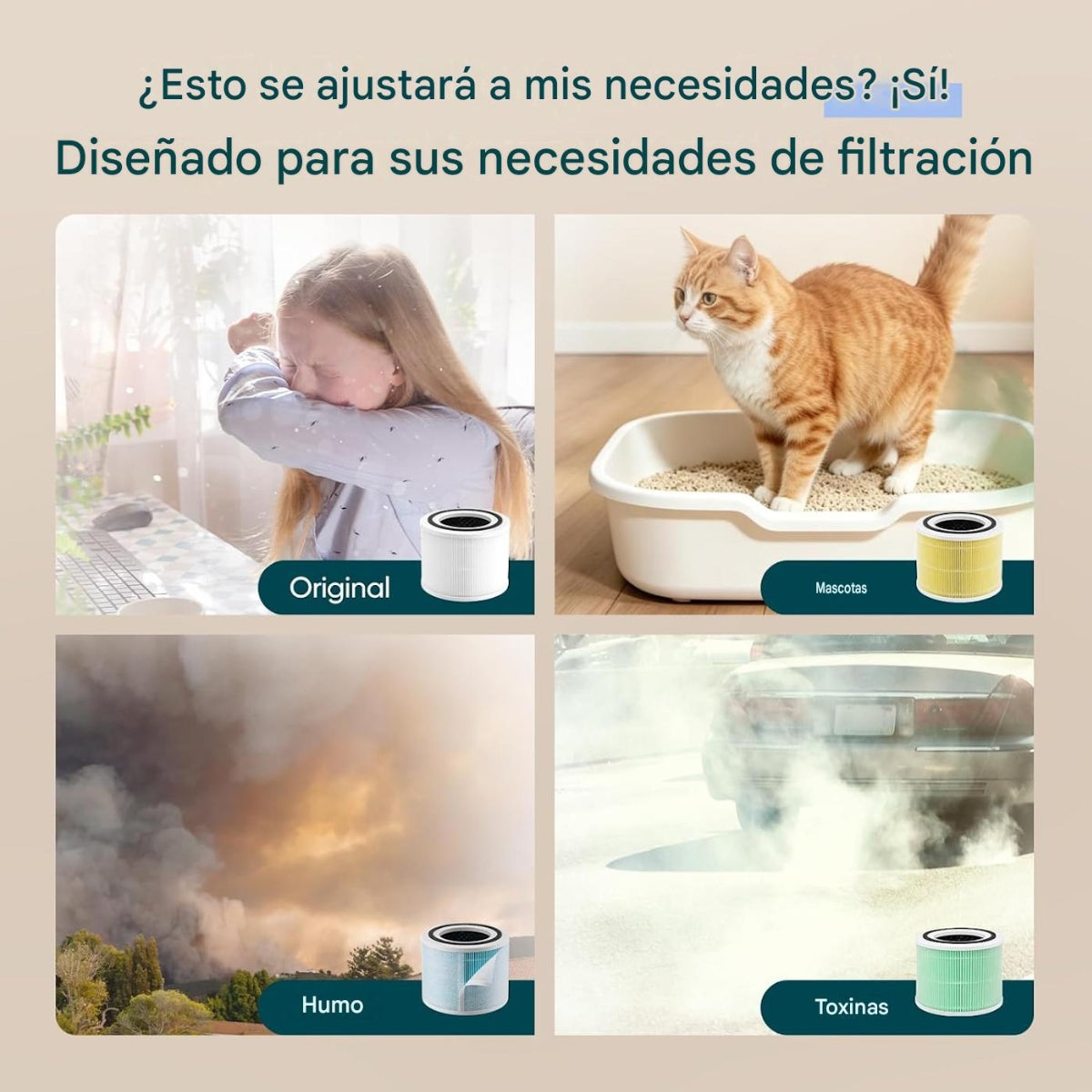 Combo LEVOIT Purificador de aire Core 300-P + Filtro de Repuesto Original Removedor de Humo