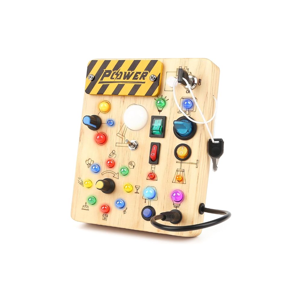 Joyreal Tablero Sensorial Montessori de Madera | 10 Interruptores + 19 Luces LED | Juguete Educativo para Niños 1-3 Años