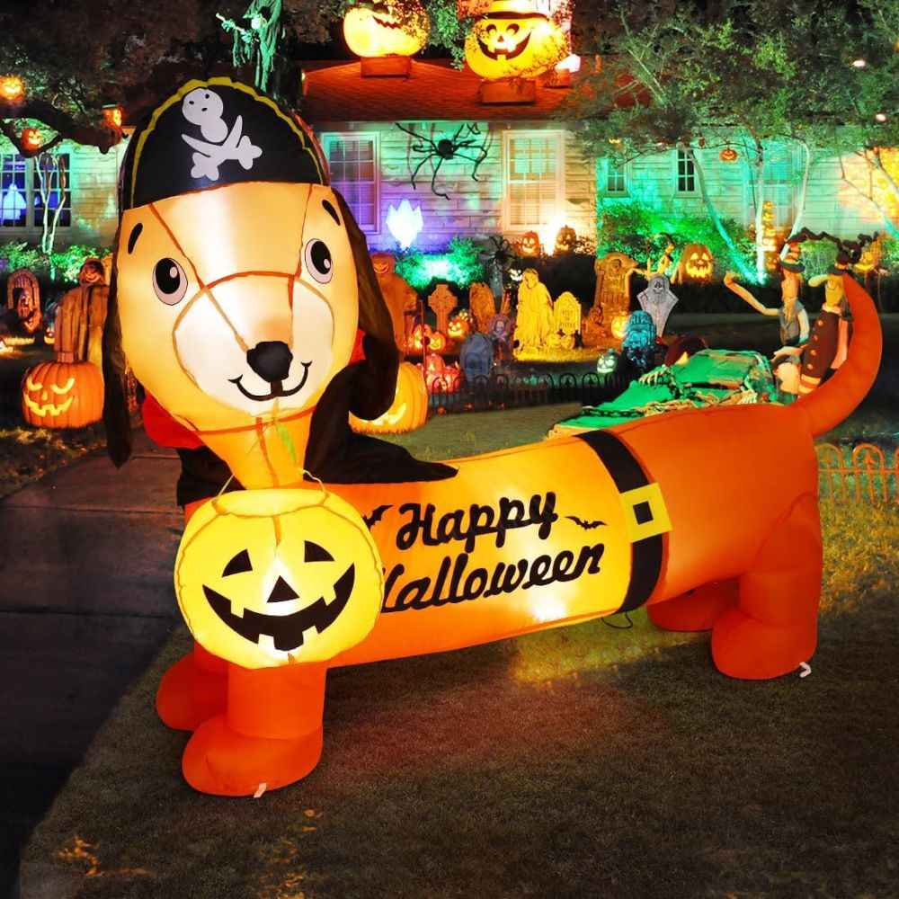 Perro Salchicha Inflable de Halloween | Decoración para Interior y Exterior | GOOSH