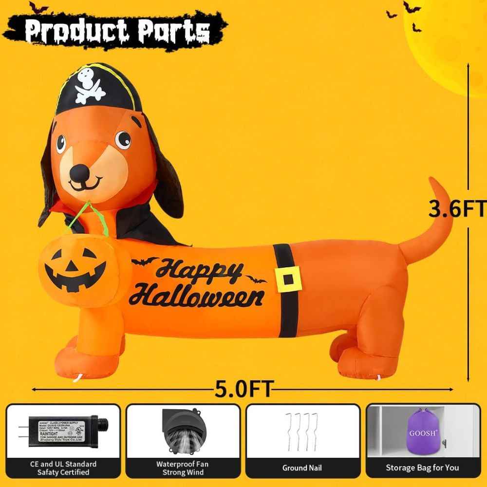Perro Salchicha Inflable de Halloween | Decoración para Interior y Exterior | GOOSH