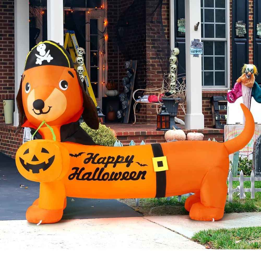 Perro Salchicha Inflable de Halloween | Decoración para Interior y Exterior | GOOSH