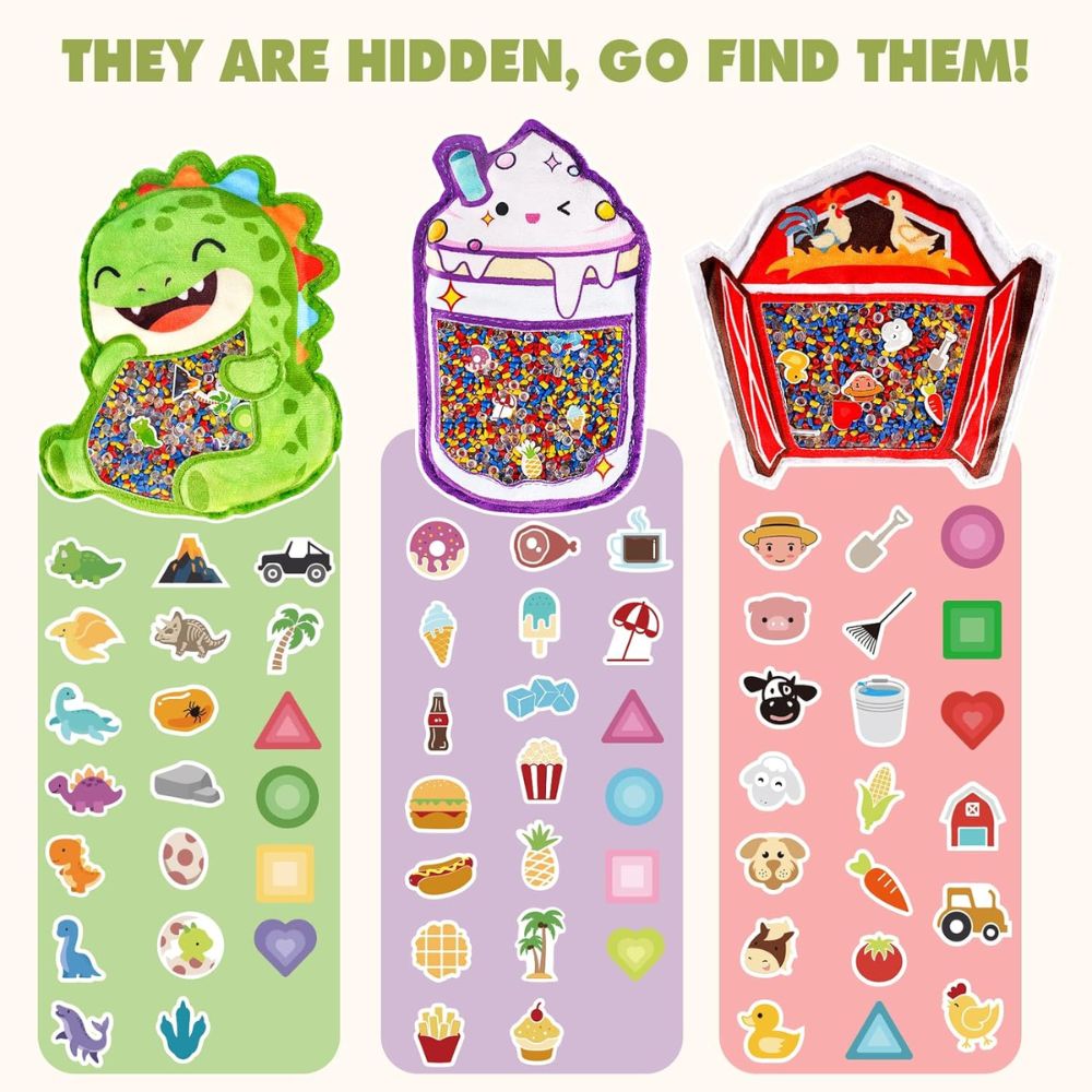 Joyreal Hide and Seek Busy Bag – Juego Sensorial de 3 Personajes (Oso, Helado, Cangrejo) | 20 Objetos Ocultos por Bolsa
