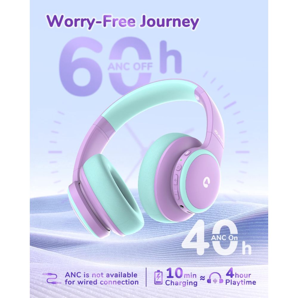 iClever BTH26 – Auriculares con Cancelación Activa de Ruido (ANC) para Niños | Volumen Seguro 80dBA | 60h Batería 🧒🎧