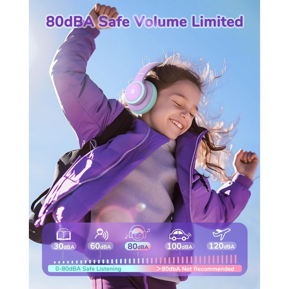 iClever BTH26 – Auriculares con Cancelación Activa de Ruido (ANC) para Niños | Volumen Seguro 80dBA | 60h Batería 🧒🎧