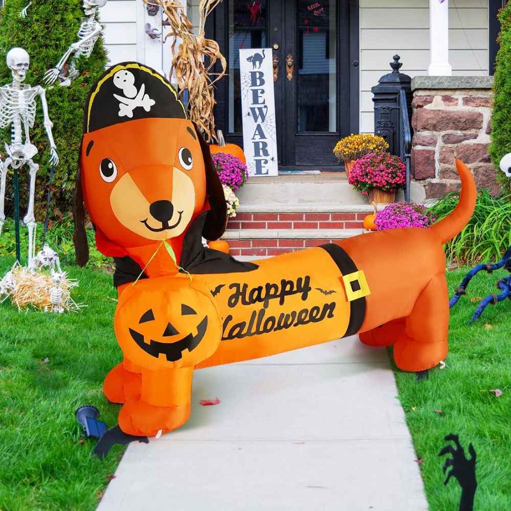 Perro Salchicha Inflable de Halloween | Decoración para Interior y Exterior | GOOSH