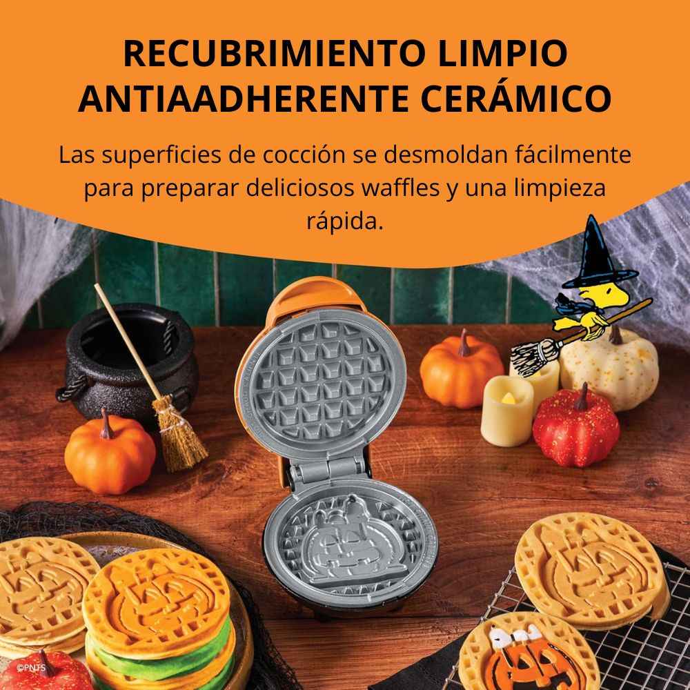 Dash x Snoopy Mini Waflera Jack-o'-Lantern – Crea Gofres de Calabaza con Snoopy