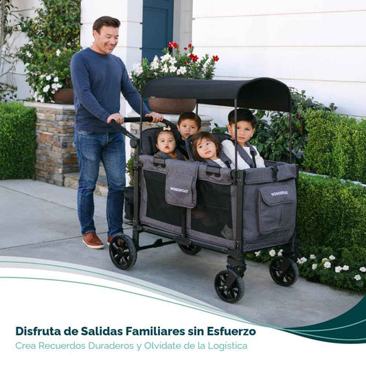 WonderFold W4 Elite Pro – Cochecito Wagon para 4 Plazas, Marco de Aluminio, Toldo UV y Arnés de 5 Puntos