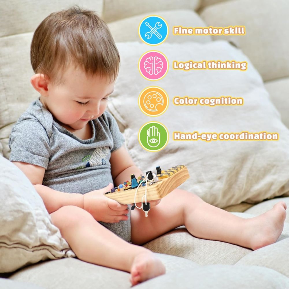 Joyreal Tablero Sensorial Montessori de Madera | 10 Interruptores + 19 Luces LED | Juguete Educativo para Niños 1-3 Años