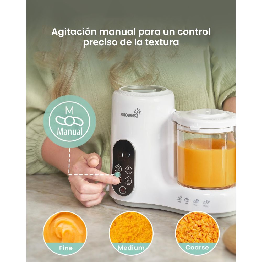 GROWNSY Máquina de Alimentos para Bebés | Cocción al Vapor + Mezcla en 1 Paso | Esterilizador Integrado