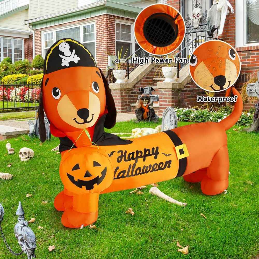 Perro Salchicha Inflable de Halloween | Decoración para Interior y Exterior | GOOSH
