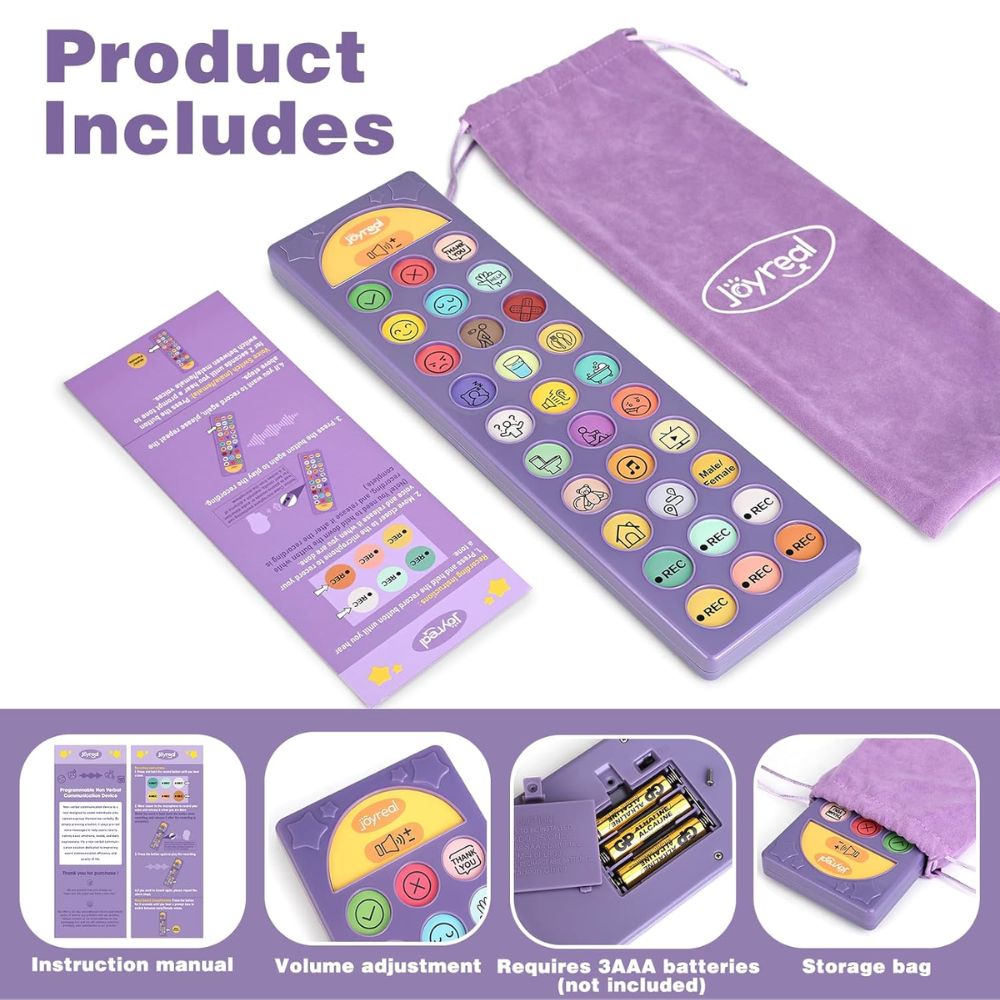 Joyreal Dispositivo AAC para Autismo | 23 Mensajes Preinstalados + 6 Botones Personalizables | Herramienta de Comunicación No Verbal 🧩✨