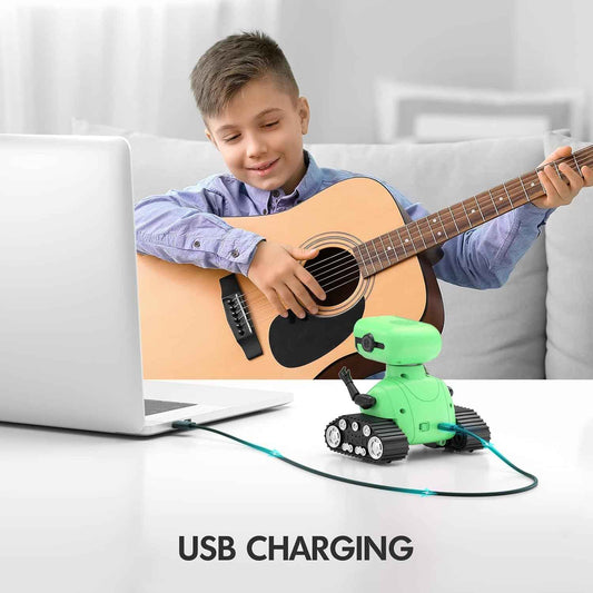 Juguete robot, robot RC recargable para niños y niñas, juguete de control remoto con música y ojos LED - ALLCELE