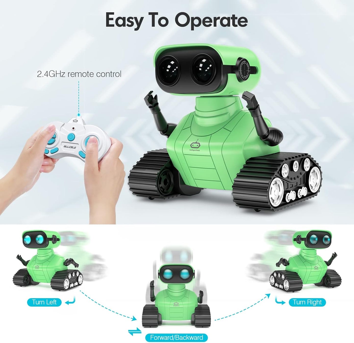 Juguete robot, robot RC recargable para niños y niñas, juguete de control remoto con música y ojos LED - ALLCELE