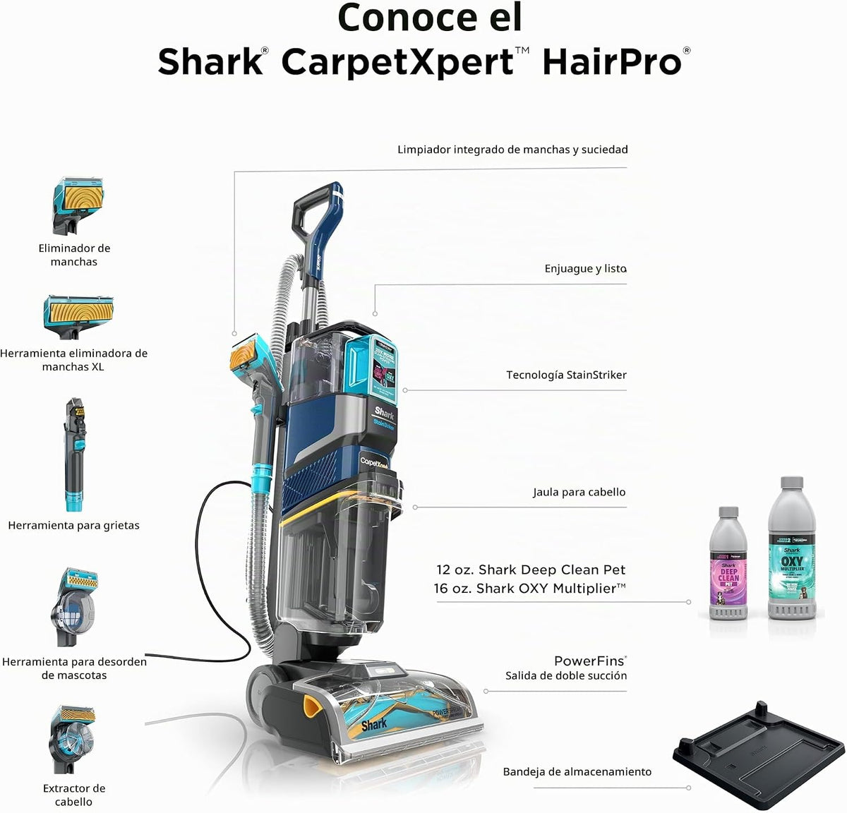 Shark CarpetXpert HairPro con StainStriker | Limpiadora de Alfombras, Manchas y Pelo de Mascotas
