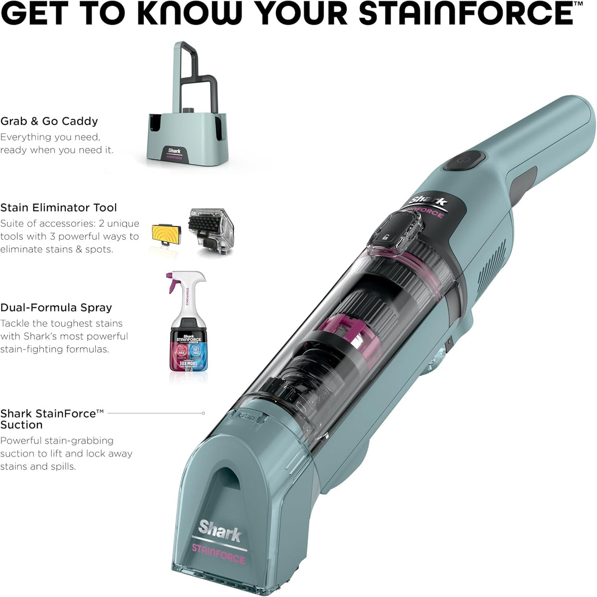 Shark StainForce Inalámbrico | Limpiador Portátil de Manchas para Alfombras, Tapicería y Autos