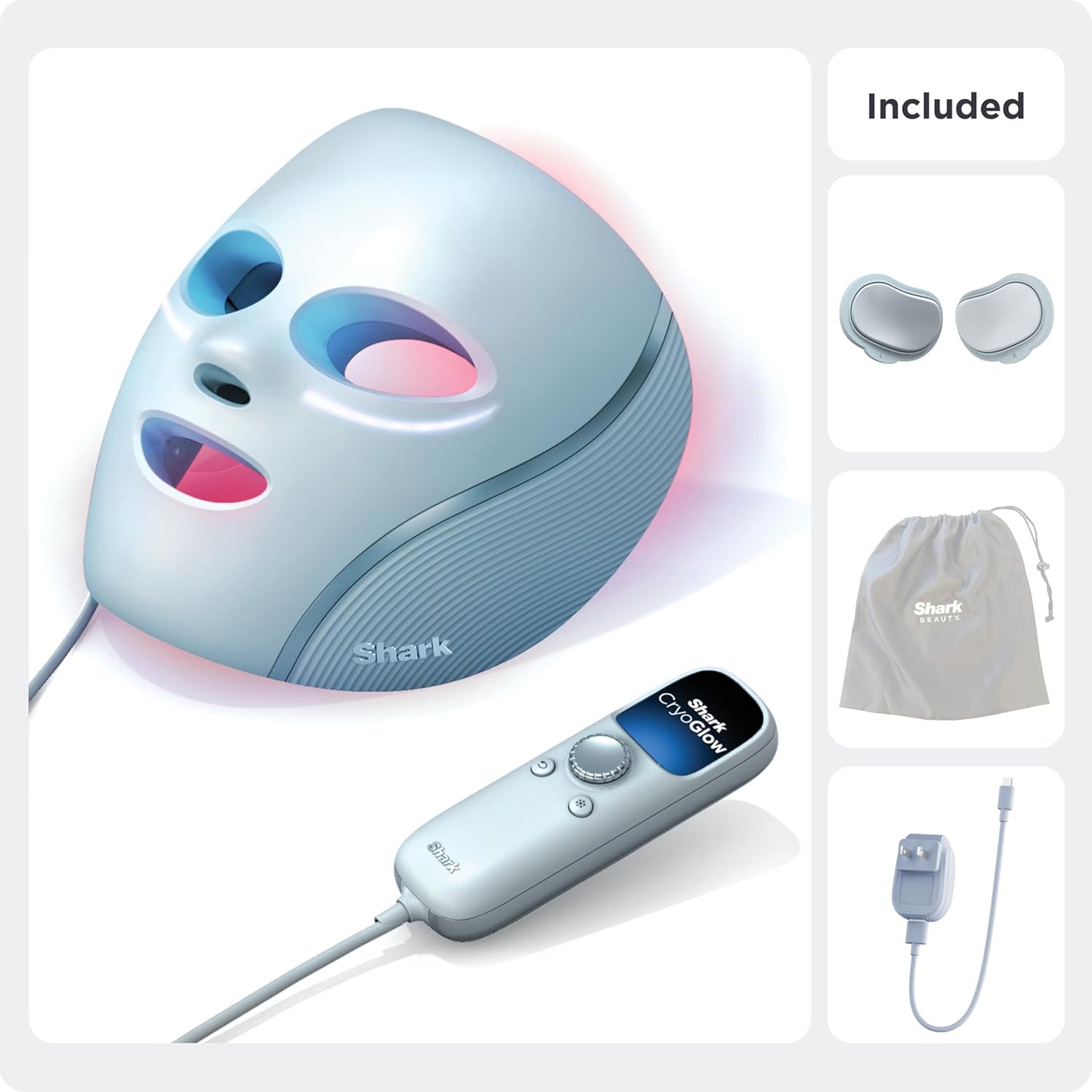 Shark CryoGlow – Mascarilla Facial LED con efecto refrescante para la zona debajo de los ojos | Terapia de Luz Roja/Azul/Infrarroja