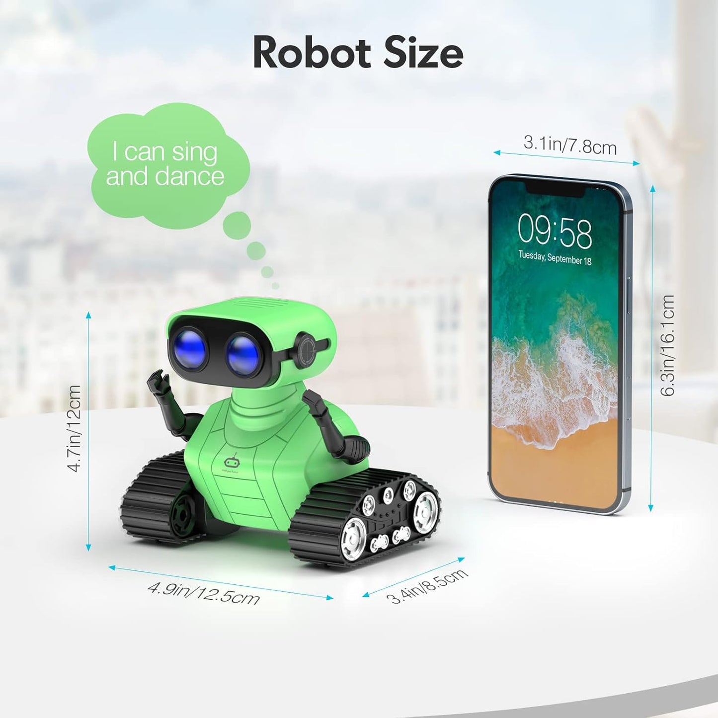 Juguete robot, robot RC recargable para niños y niñas, juguete de control remoto con música y ojos LED - ALLCELE