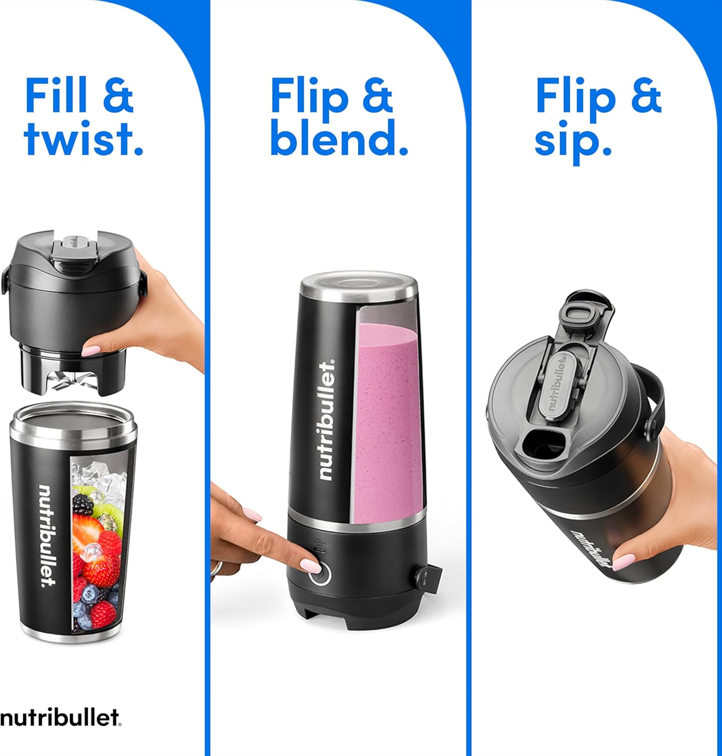 NutriBullet Flip - Batidora Portátil con Vaso Térmico para Batidos Perfectos