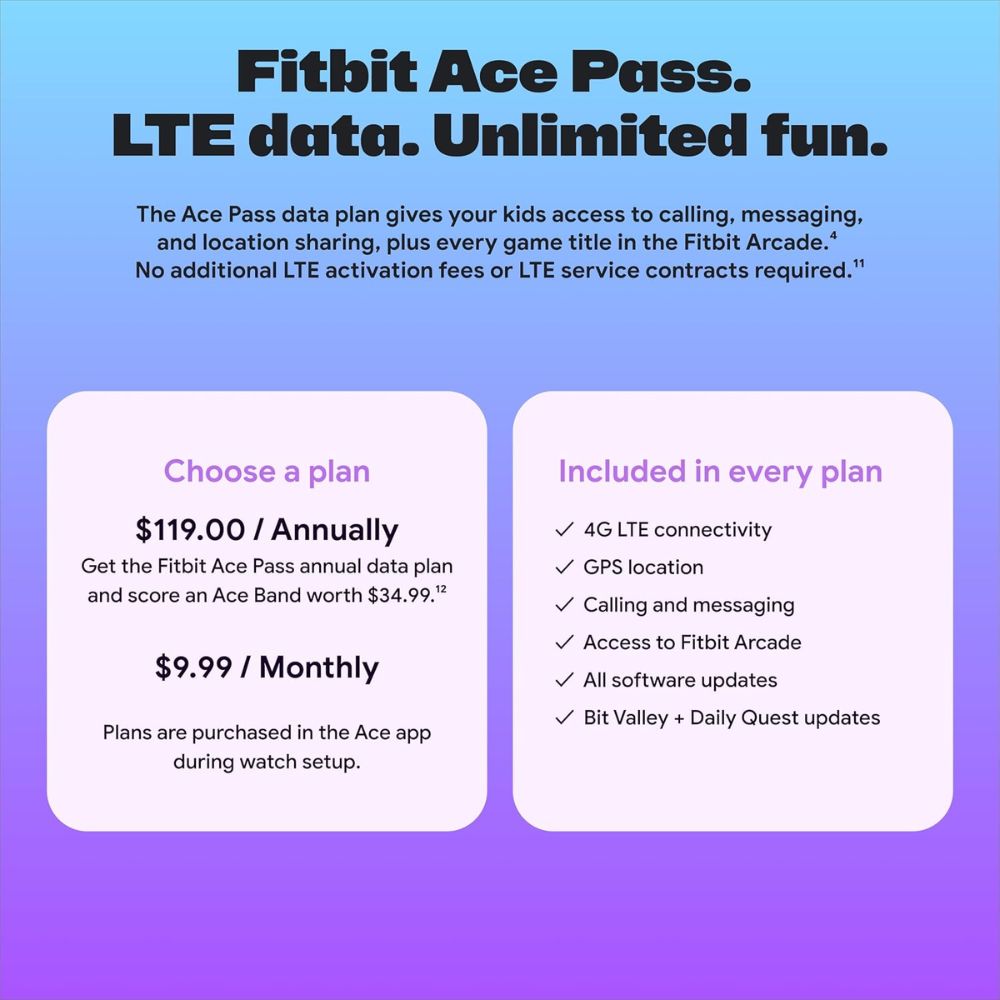 Fitbit Ace LTE – Reloj Inteligente para Niños con 4G LTE y Juegos Activos 🎮📱