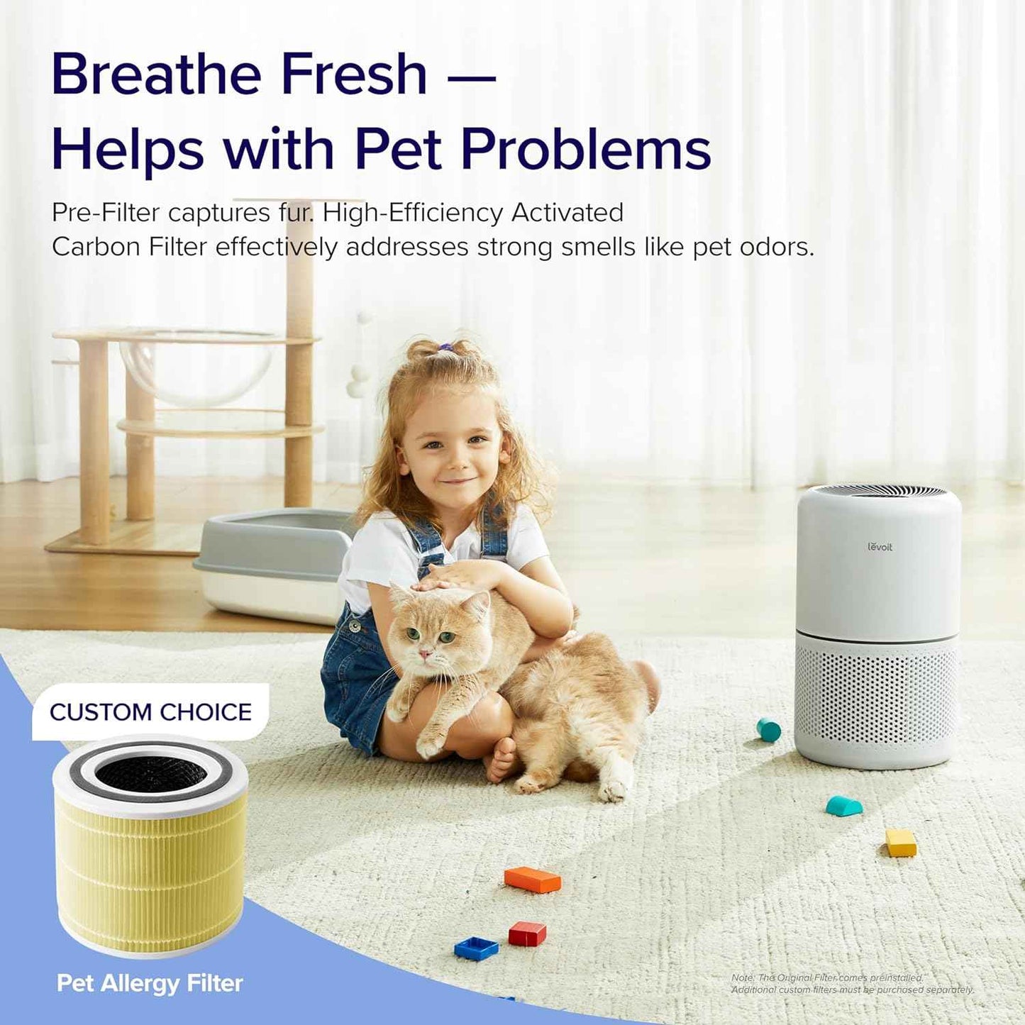 LEVOIT Purificador de aire para alergias en el hogar, pelo de mascotas en el dormitorio
