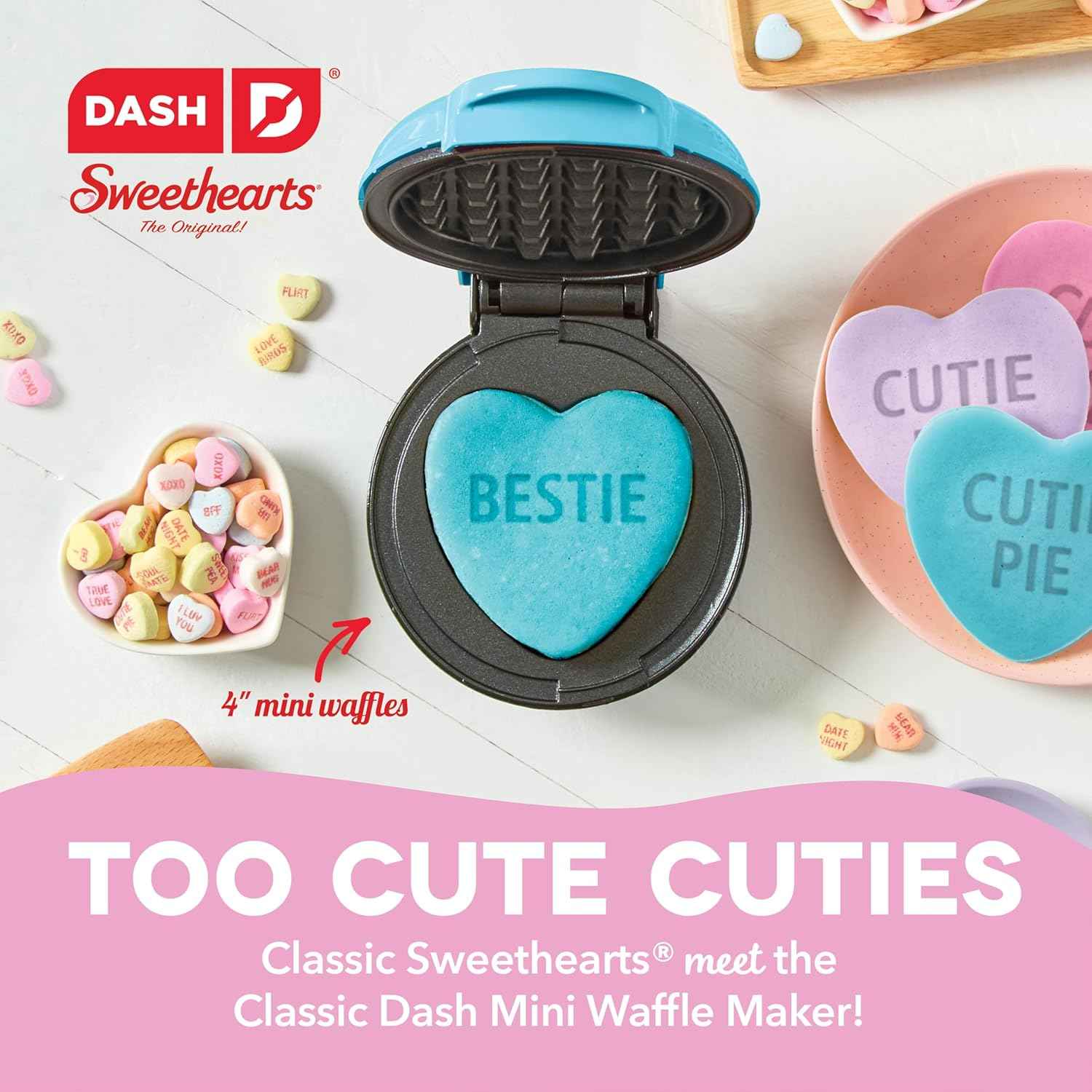DASH x Sweethearts® Mini waflera – Waffle, 4 pulgadas, gofres en forma de corazón