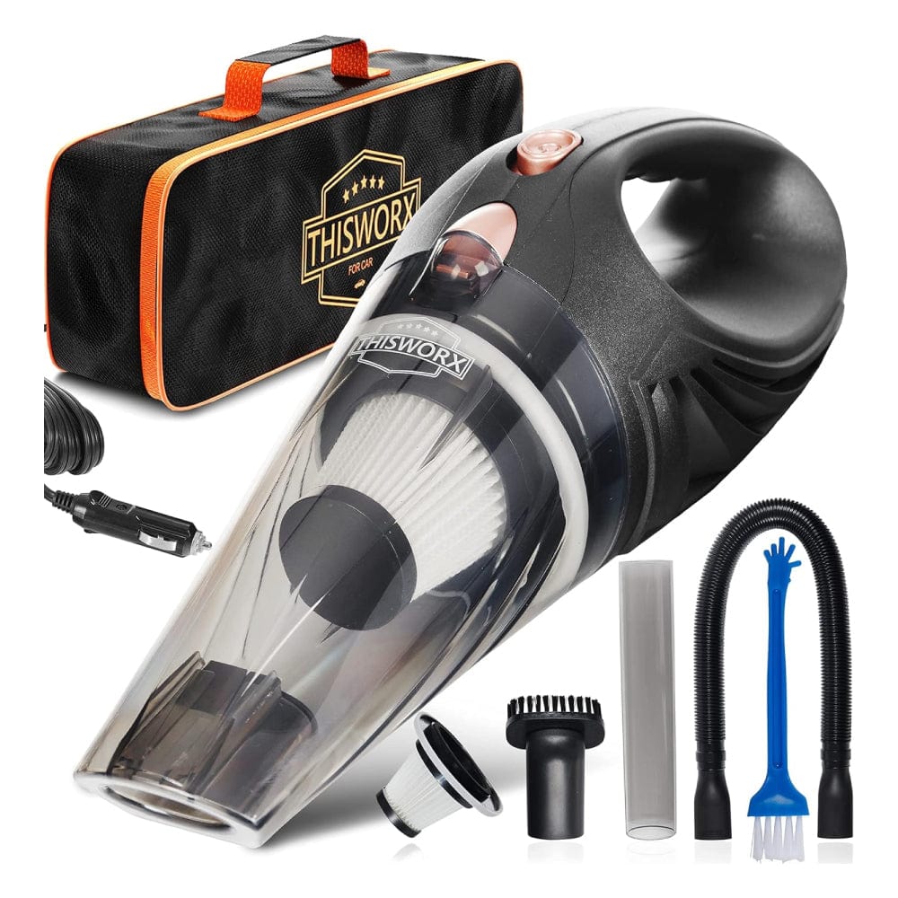 Aspiradora de coche ThisWorx, accesorios de coche – Pequeña aspiradora portátil de mano de alta potencia de 12 V con accesorios
