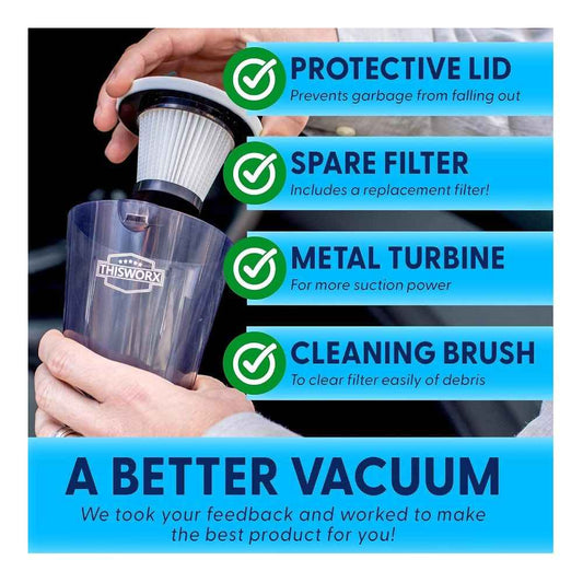 Aspiradora de coche ThisWorx, accesorios de coche – Pequeña aspiradora portátil de mano de alta potencia de 12 V con accesorios