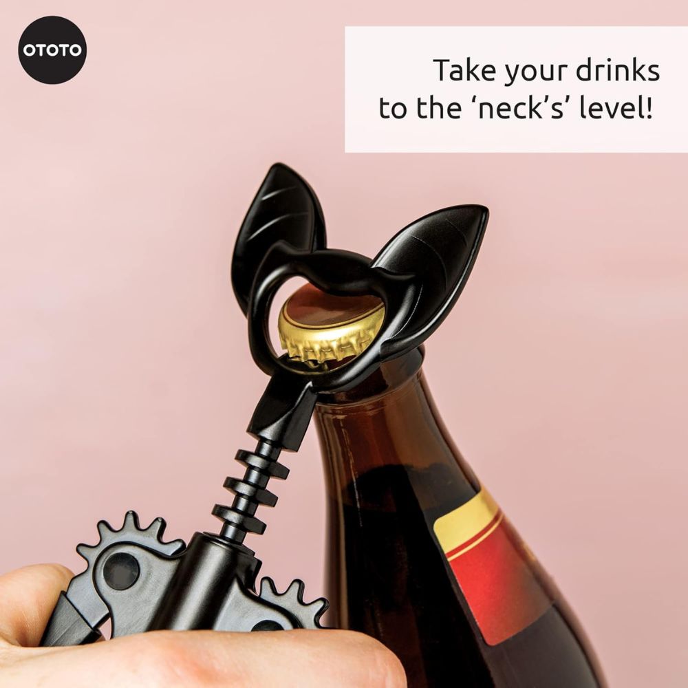 Abridor de Vino y Cerveza 2 en 1 | Diseño de Murciélago Gótico | OTOTO Vino Spooky Bat