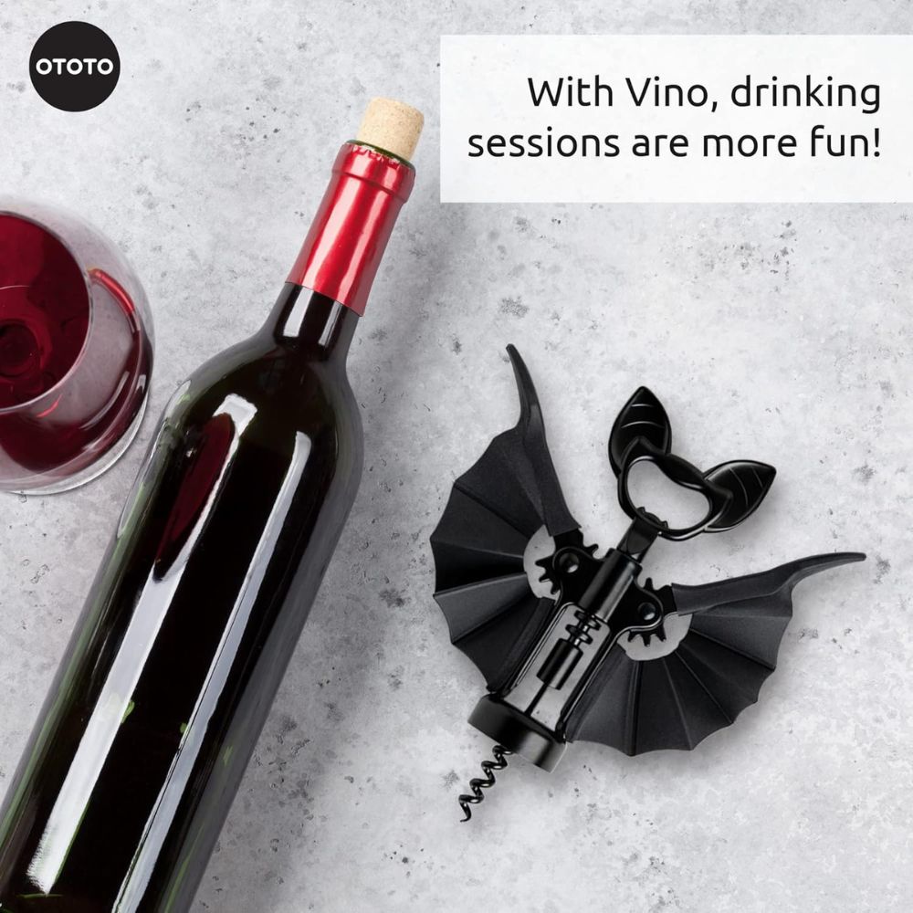 Abridor de Vino y Cerveza 2 en 1 | Diseño de Murciélago Gótico | OTOTO Vino Spooky Bat