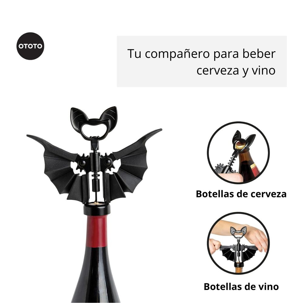 Abridor de Vino y Cerveza 2 en 1 | Diseño de Murciélago Gótico | OTOTO Vino Spooky Bat