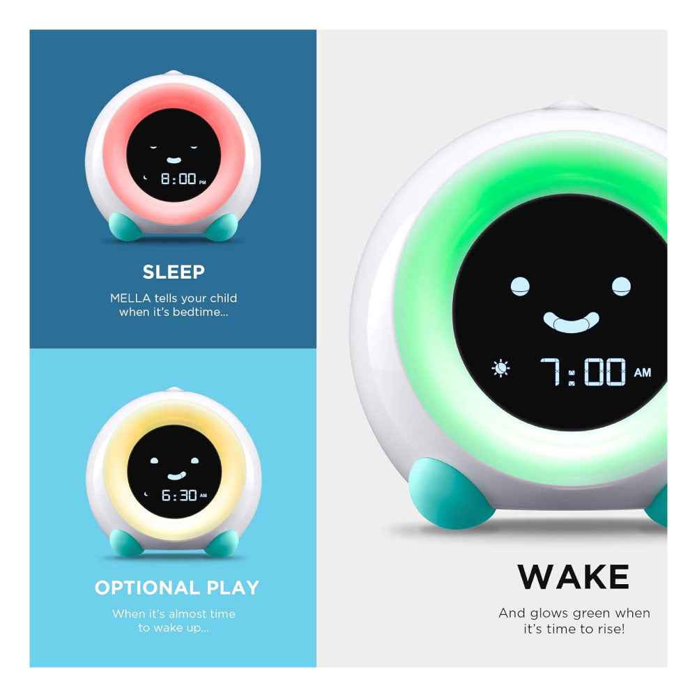 Entrenador de sueño para niños, luz nocturna, máquina de sonido y reloj despertador - LittleHippo Mella