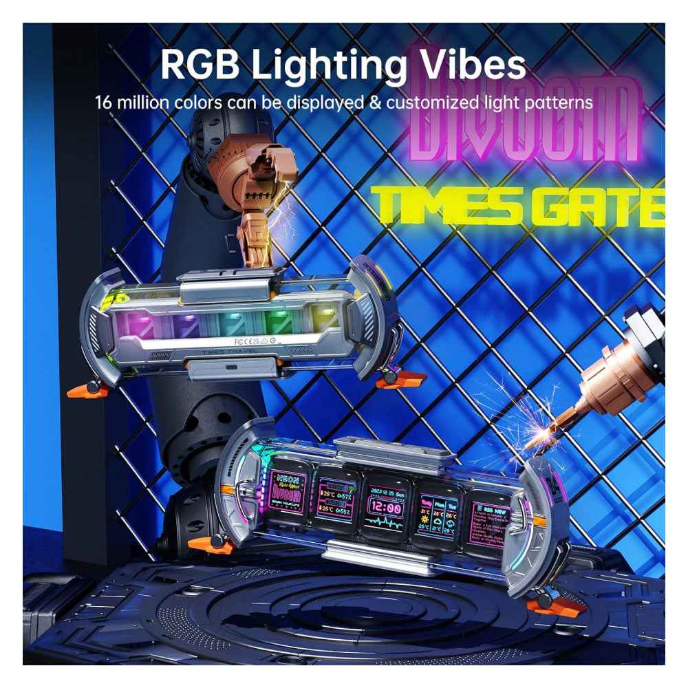 Reloj digital con control inteligente de aplicación, conexión WiFi, pantalla LED RGB - Divoom Times Gate Cyberpunk