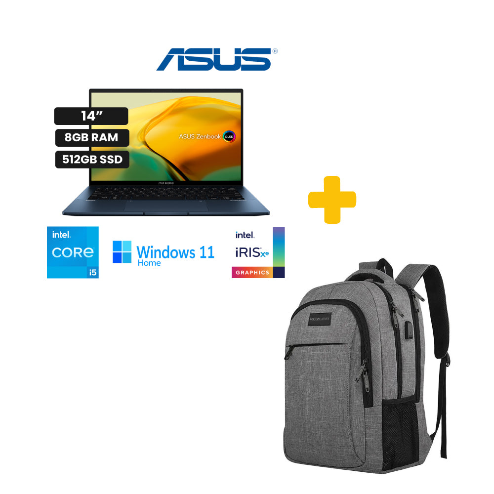 Notebook ASUS UX3402ZA-KM233W 14.0" Core i5-1240P + Mochila para Laptops Hasta 15.6 gris Kuzler