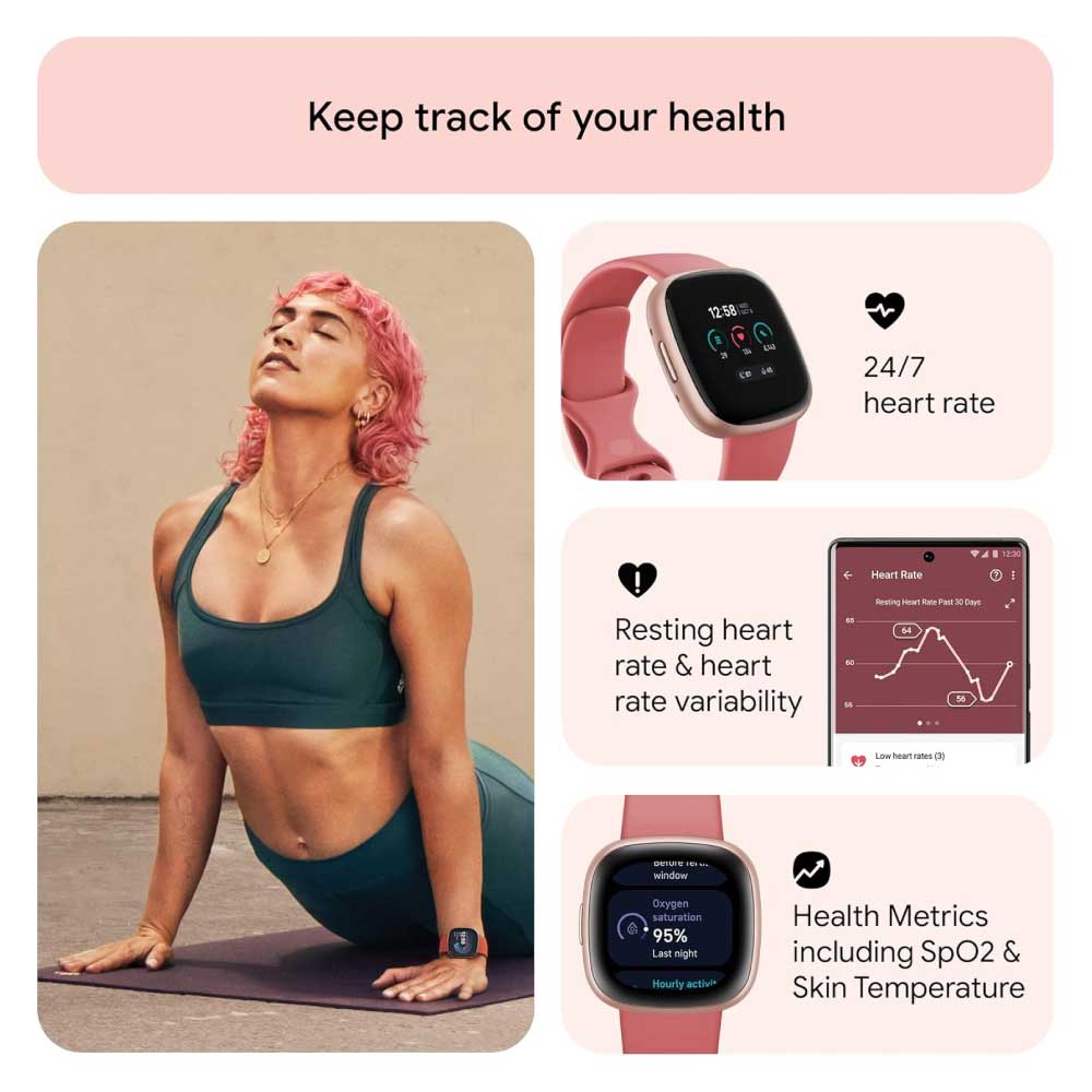 Reloj inteligente con preparación diaria, GPS, frecuencia cardíaca 24/7 - Fitbit Versa 4 Fitness