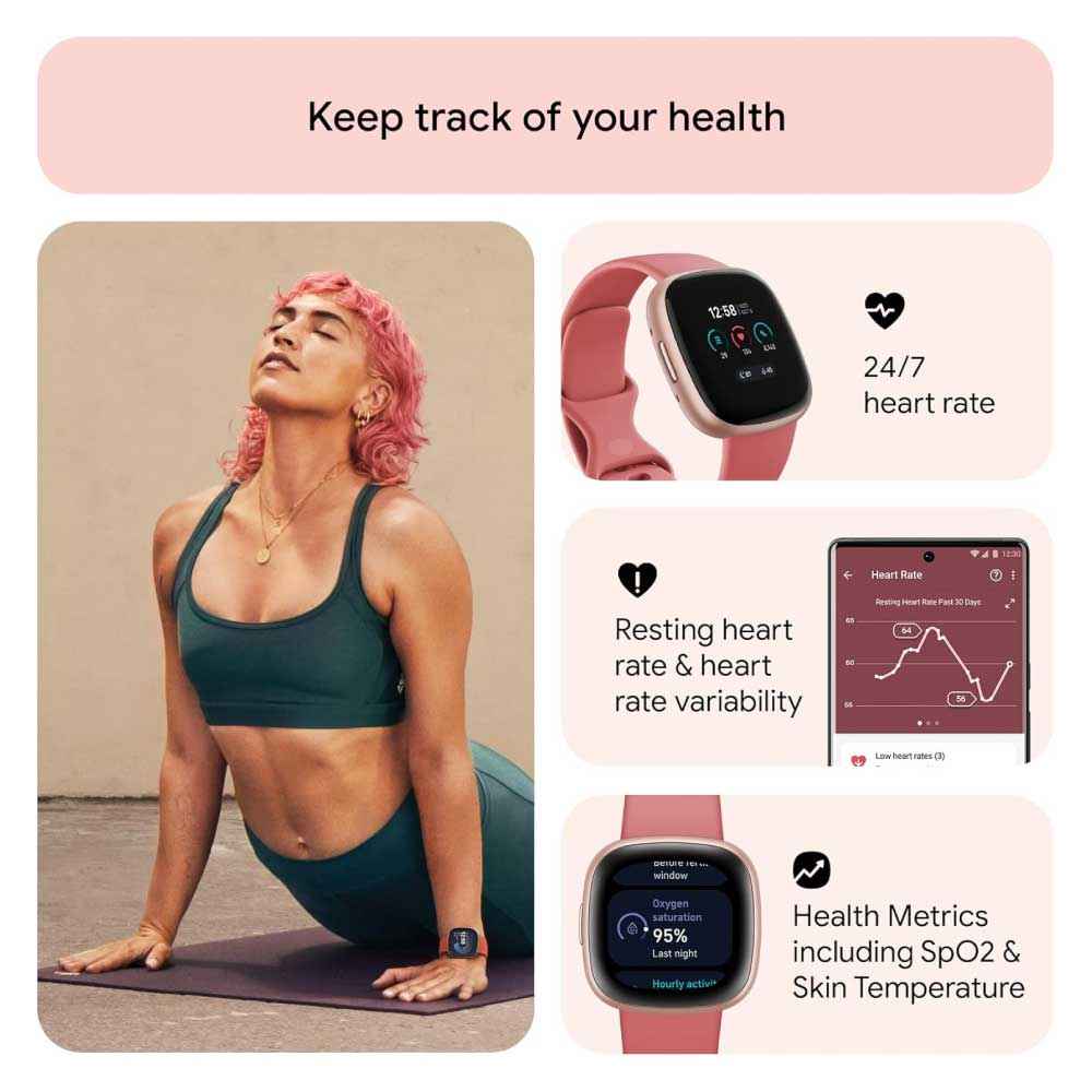 Reloj inteligente con preparación diaria, GPS, frecuencia cardíaca 24/7 - Fitbit Versa 4 Fitness