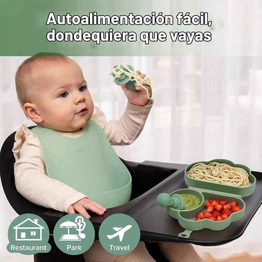 Haakaa - Juego de Alimentación de Viaje de Silicona para Bebés (Babero, Cuchara, Tenedor y Bolsa Impermeable)