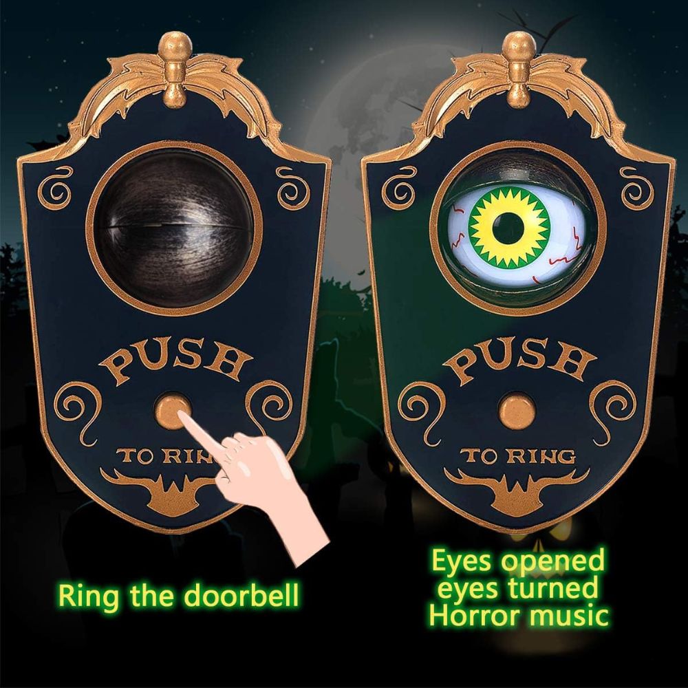 Timbre Embrujado con Globo Ocular Animado – Decoración de Halloween | Ideal para Puertas y Casas Encantadas 🎃👻