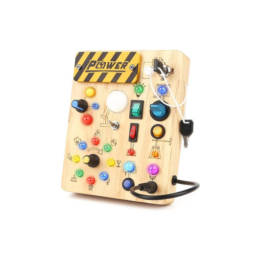 Joyreal Tablero Sensorial Montessori de Madera | 10 Interruptores + 19 Luces LED | Juguete Educativo para Niños 1-3 Años