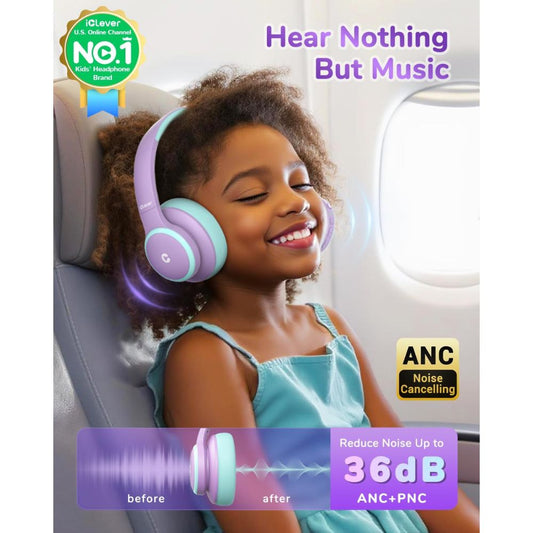 iClever BTH26 – Auriculares con Cancelación Activa de Ruido (ANC) para Niños | Volumen Seguro 80dBA | 60h Batería 🧒🎧