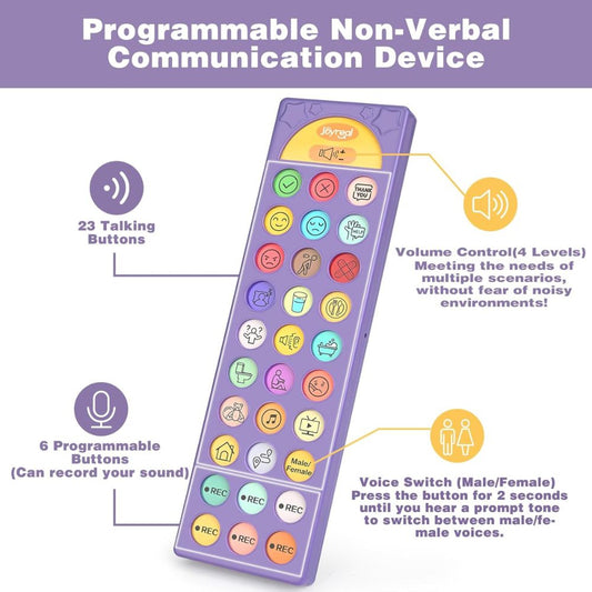 Joyreal Dispositivo AAC para Autismo | 23 Mensajes Preinstalados + 6 Botones Personalizables | Herramienta de Comunicación No Verbal 🧩✨
