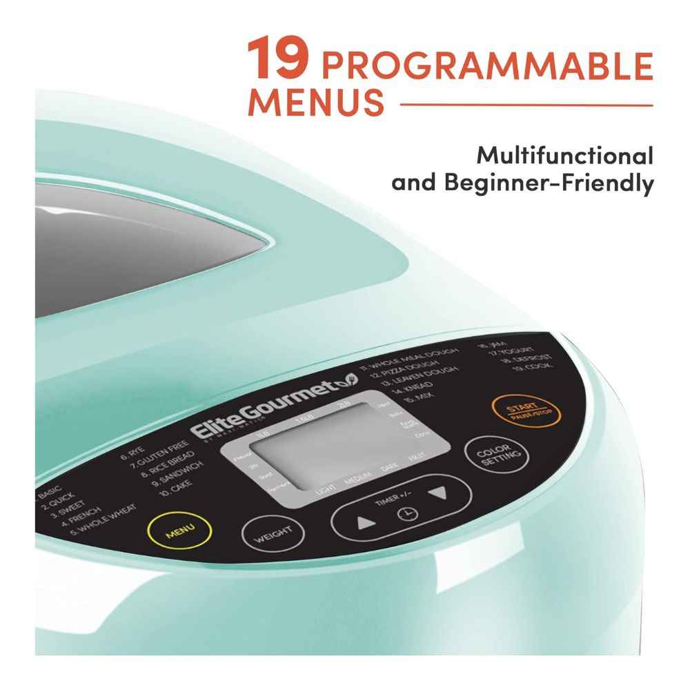 Elite Gourmet – Máquina para Hacer Pan 🍞| 19 Programas | 3 Tamaños (1, 1.5, 2 lbs) | Función Sin Gluten