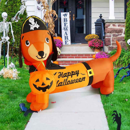 Perro Salchicha Inflable de Halloween | Decoración para Interior y Exterior | GOOSH