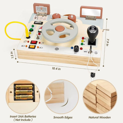 Joyreal Tablero de Actividades con Volante y Luces LED | Juguete Sensorial Montessori para Niños 1-3 Años |