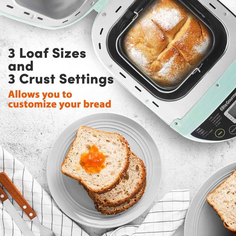 Elite Gourmet – Máquina para Hacer Pan 🍞| 19 Programas | 3 Tamaños (1, 1.5, 2 lbs) | Función Sin Gluten
