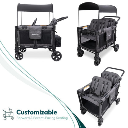 WonderFold W4 Elite Pro – Cochecito Wagon para 4 Plazas, Marco de Aluminio, Toldo UV y Arnés de 5 Puntos