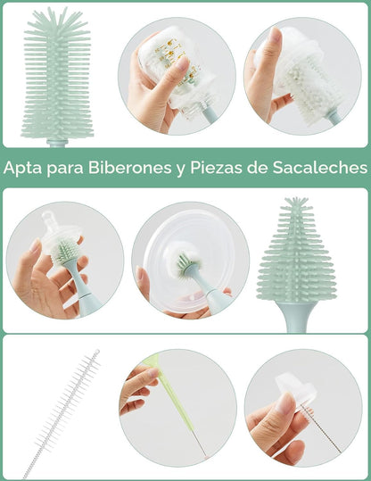 Momcozy – Kit de Cepillos para Biberones con Sistema de Espumado, Silicona Ultrasuave y Accesorios de Limpieza
