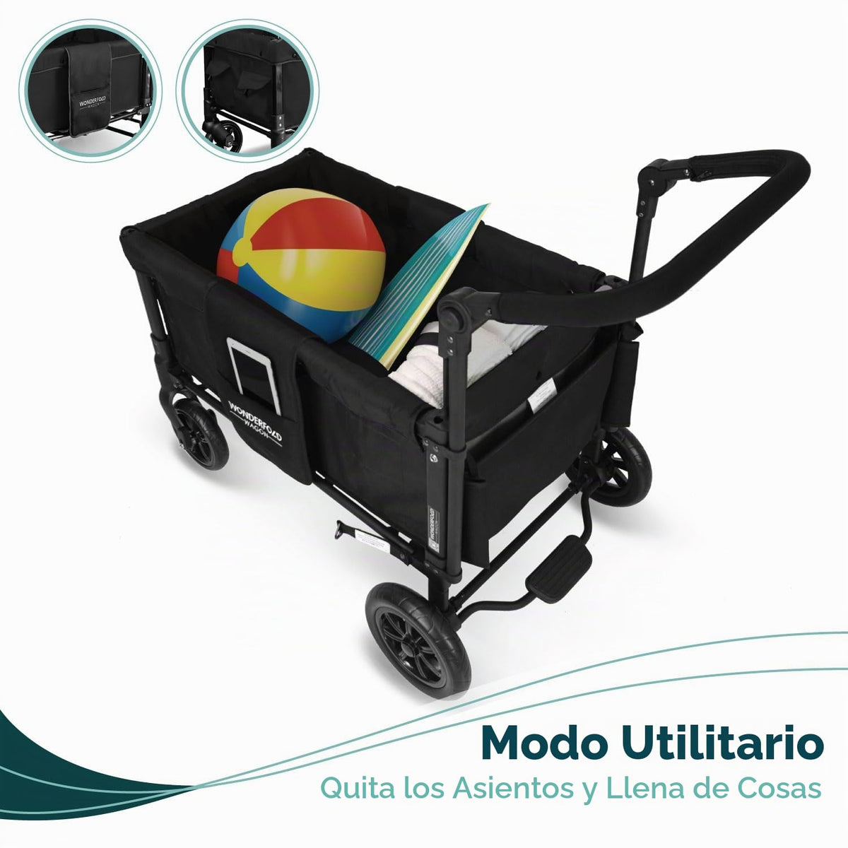 WONDERFOLD W1 Original – Cochecito Vagón para 2 Plazas, Toldo UV, Arnés de 5 Puntos y Ruedas Todoterreno