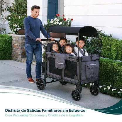 WonderFold W4 Elite Pro – Cochecito Wagon para 4 Plazas, Marco de Aluminio, Toldo UV y Arnés de 5 Puntos