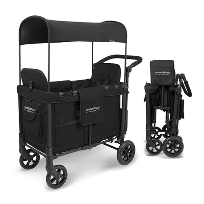 WONDERFOLD W2 – Coche Vagón Multifuncional para 2 Pasajeros, Plegable, con Toldo y Arnés de 5 Puntos