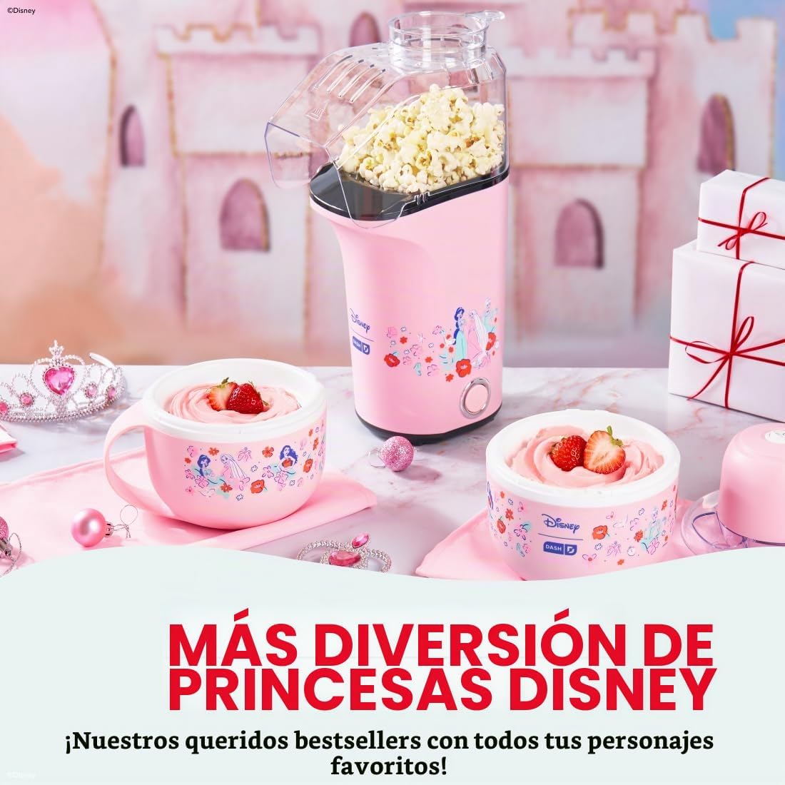 Mini Waflera con Figuras de Ariel, Bella y Cenicienta | Mini Wafles de 4" - Disney Dash Princess